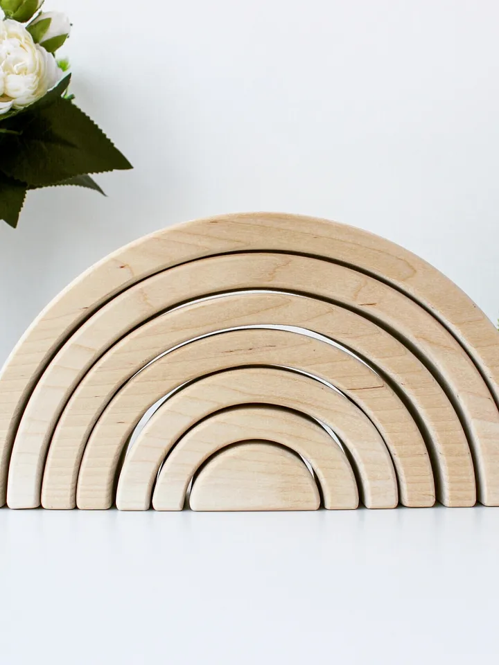 Wooden rainbow stacker toy - educational waldorf large eco toy for toddler
