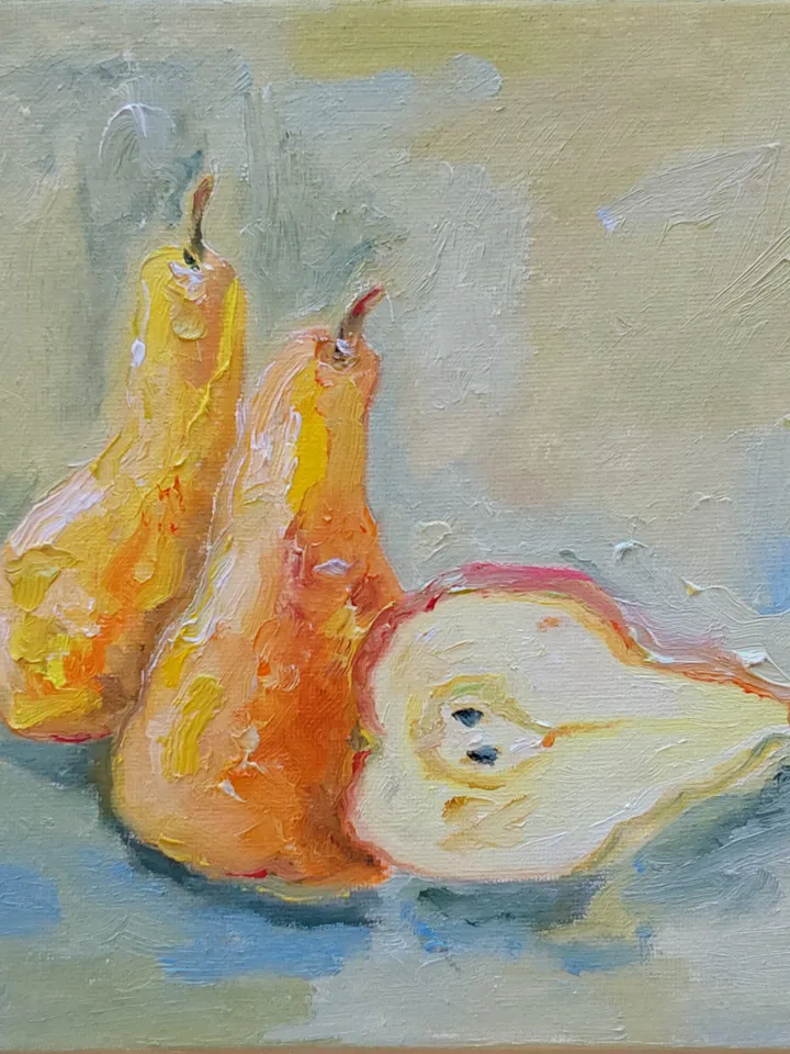 "Still life. Pears" oil painting on canvas 20x20cm (8x8inch)