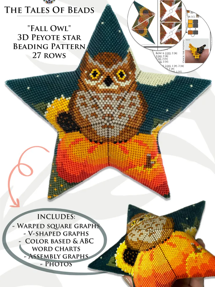 Peyote Star Pattern - Fall Owl Beaded Ornament