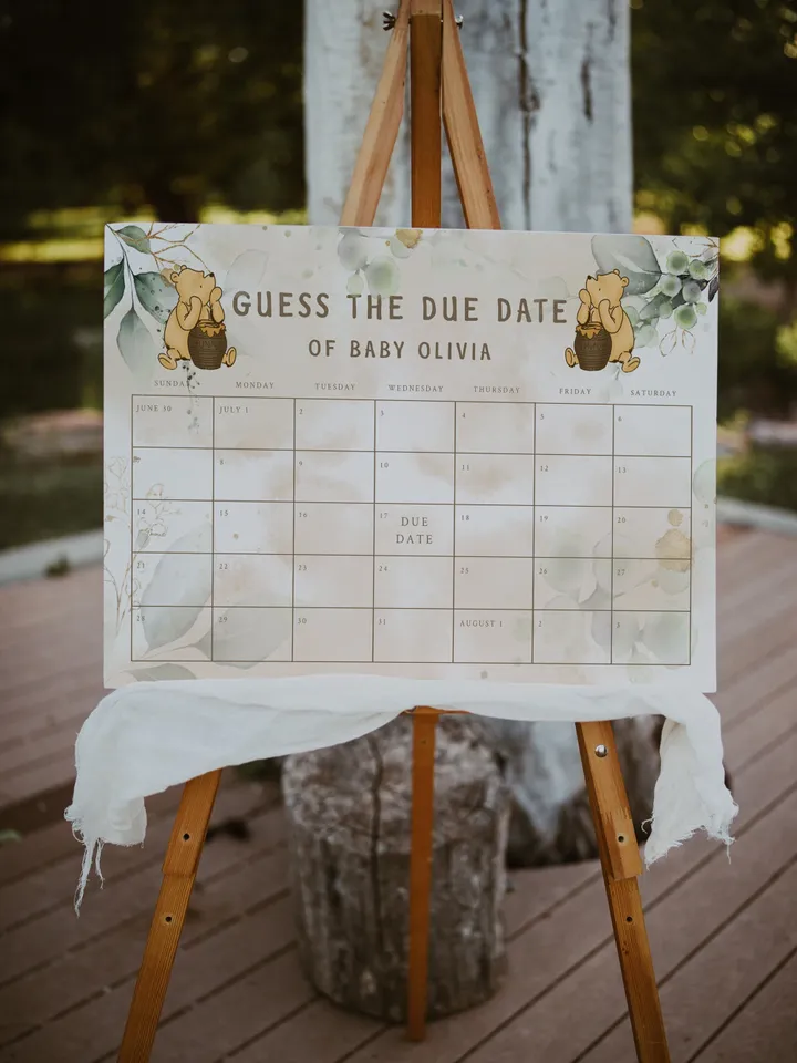 Winnie the Pooh Due Date Calendar Game Baby's Birthday Date Game; Winnie the Pooh  Baby Shower; Guess the Due Date Calendar printable; wp4