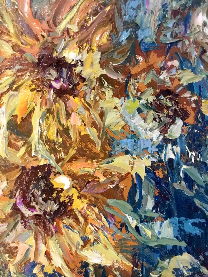 Sunflower fantasy original oil painting on canvas,impasto style textured painting,flowers painting wall decoration,gift