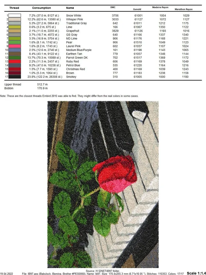 PhotoStitch Rose on piano machine embroidery designs digital embroidery pattern PhotoStitch Machine embroidery motif rose embroidery pattern