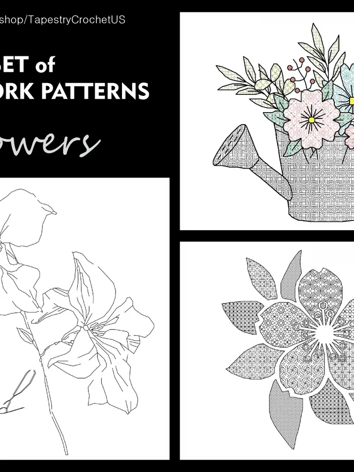 Set of Blackwork patterns - Flowers - Cross Stitch Pattern - Embroidery Sampler - Carpet Cross Stitch