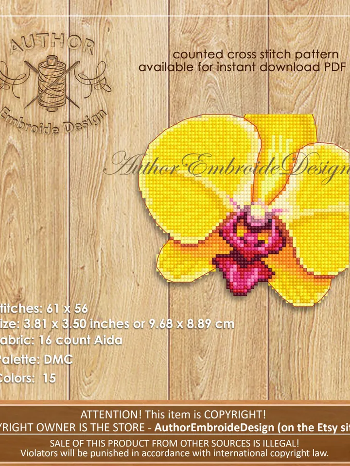 Corner bookmark cross stitch pattern PDF download Yellow orchid cross stitch chart Flower bookmark pattern digital PDF Book lover gift #B315