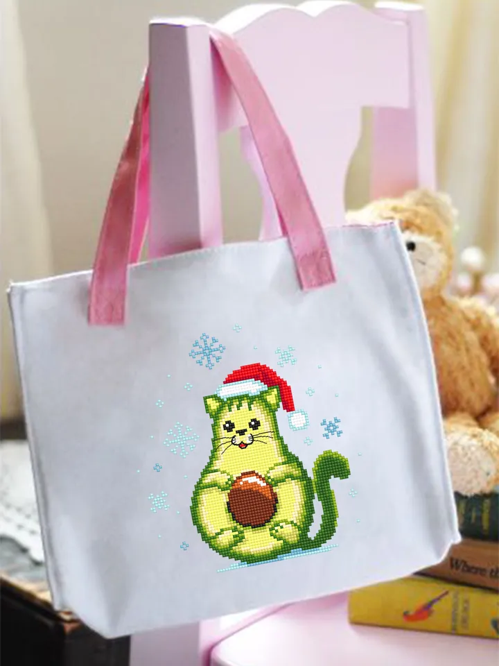 Kawaii Christmas avocado cross stitch pattern download PDF, Funny avocato, Holiday embroidery beginner, Cute kawaii cat cross stitch #N71