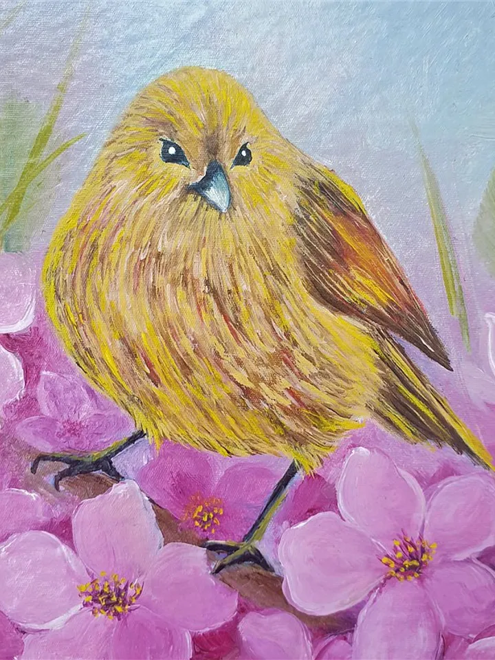 Bird Painting Cherry Blossom Original Art Animal Wall Art Spring Oil Painting