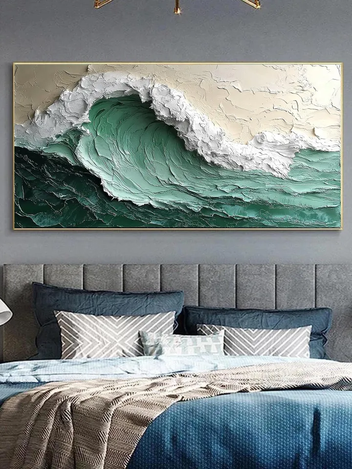 Original Impasto Ocean Wave Painting, Textured Seascape Art, 3D Wall Art, Large Canvas Art, Green Wave Art, Coastal Decor, Beach House Decor