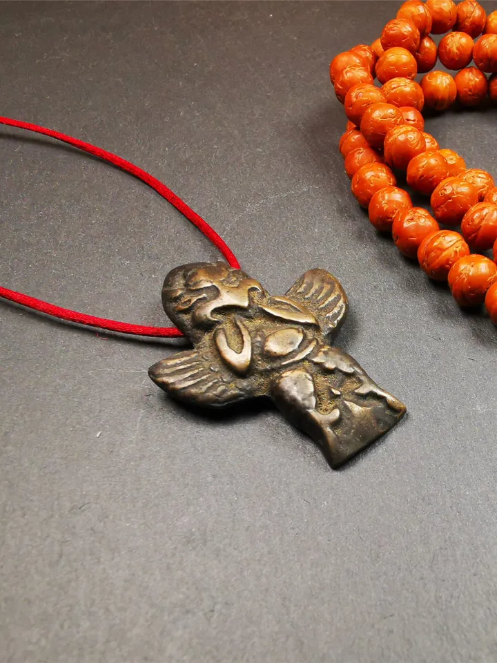 Gandhanra Antique Tibetan Buddhist Amulet Pendant,Garuda,Garula,Suparna,Golden-winged Bird,Made of Thokcha, 1.77"
