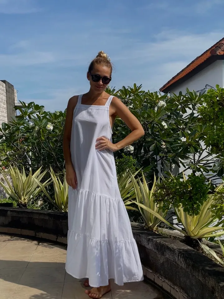 Linen loose white summer feminine LUNA dress / comfort women vacation summer long oversize dress | maxi flowy designer dress
