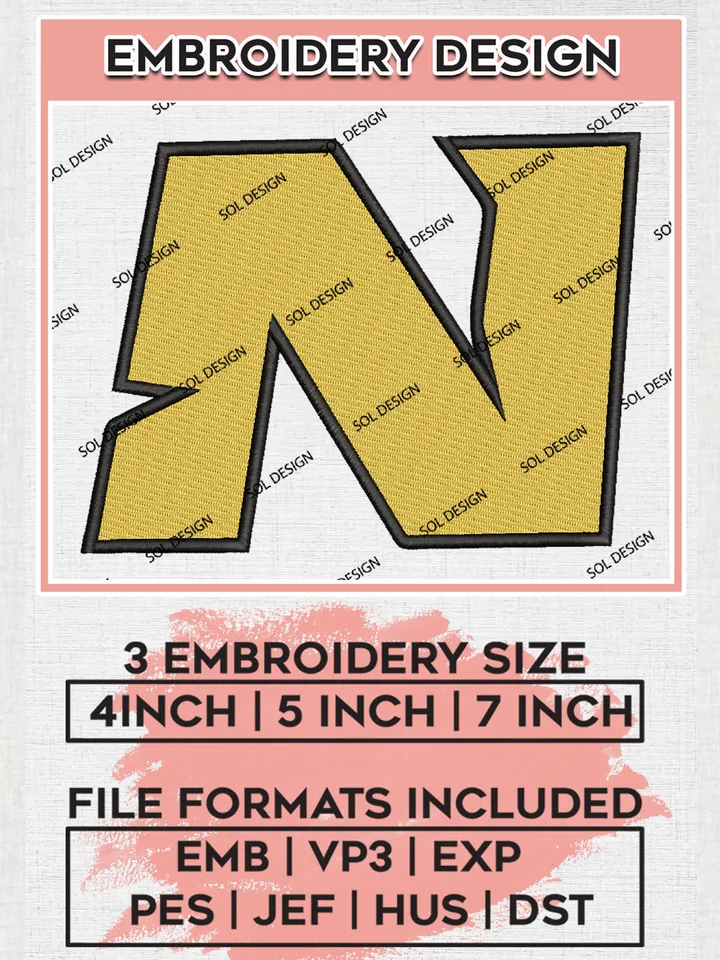 NCAA Northern Kentucky Norse Football Team Letter Logo Embroidery Design Files, NCAA Northern Kentucky Norse Jaguars Machine Embroidery, NCAA Teams, Game Day, 3 sizes, NCAA Machine embroidery designs, Digital Download