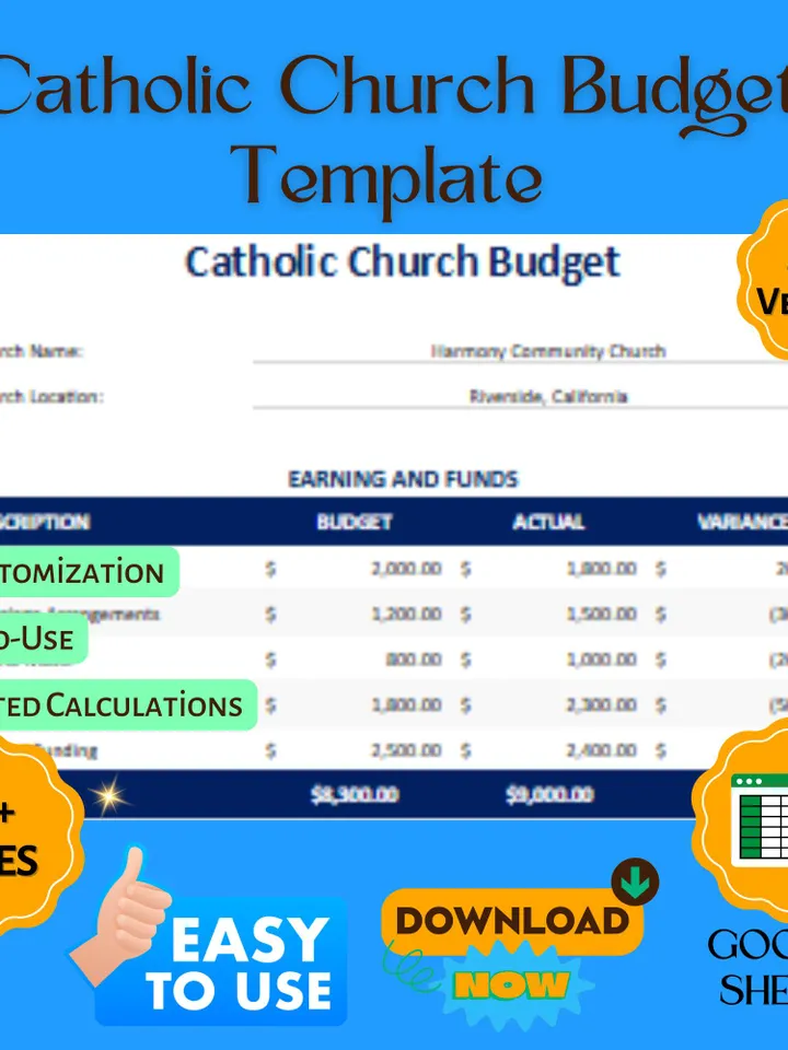 Catholic Church Budget Template, Editable Google Sheets Digital Download, Church Finance Planner, Parish Expense Tracker
