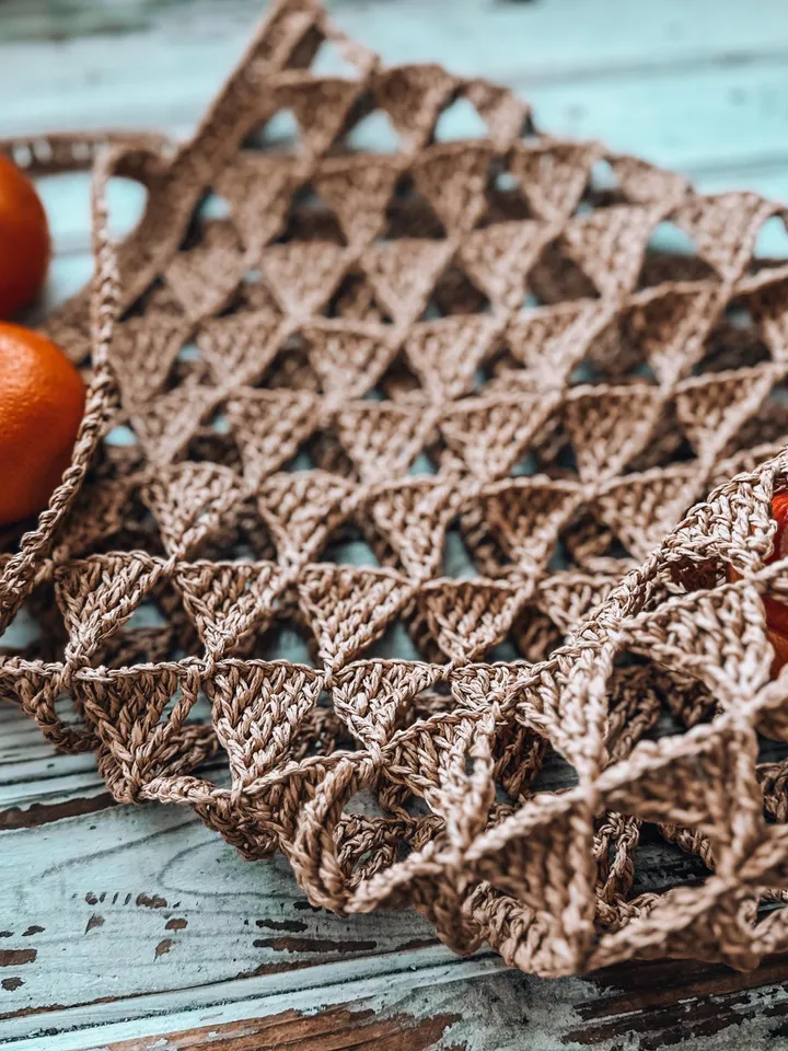 Crochet pattern mash bag triangles PDF digital and video tutorial, lace bag, net bag, woven bag for women, spring bag for girls, raffia