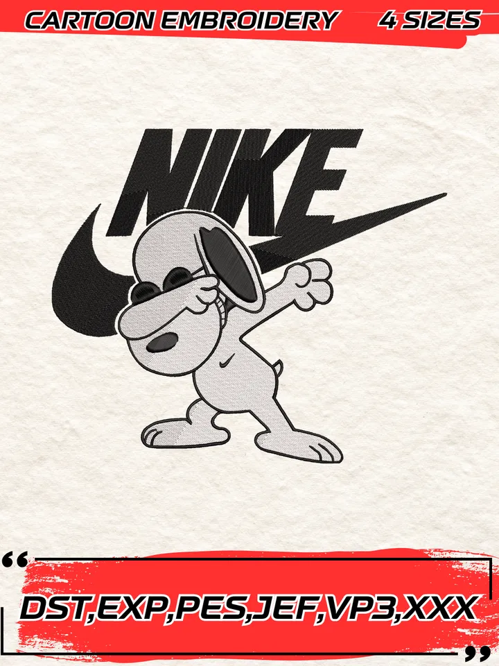 Nike Snoopy Dab Embroidery Designs,Snoopy Embroidery Design,Machine Embroidery Design File,4 Sizes, Digital Download