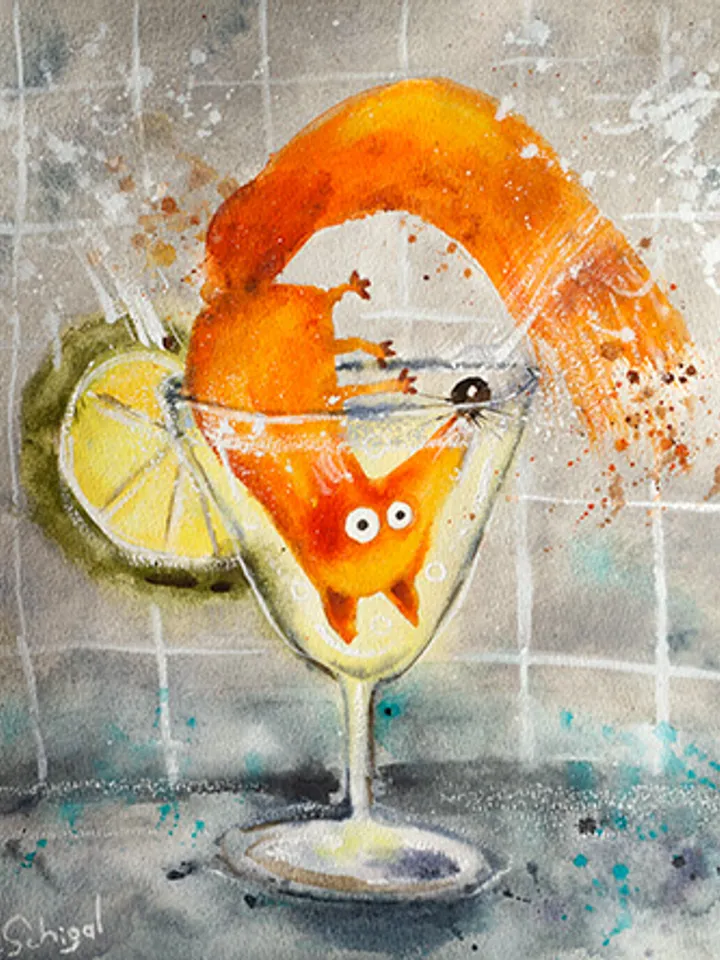 27x30 cm Artwork by Julia Schigal "Cocktail" - watercolor, gouache, pastel