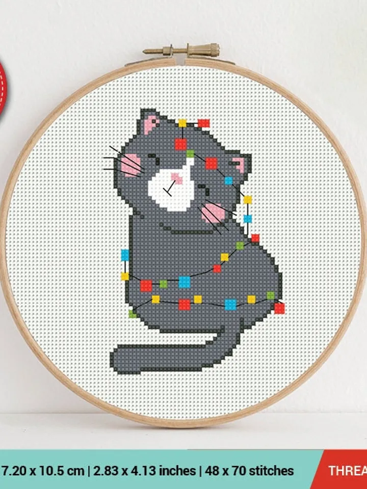 Bundle of 6 Funny Cat New Year Cross stitch pattern | Embroidery Pattern | Instant Download | Embroidery Designs