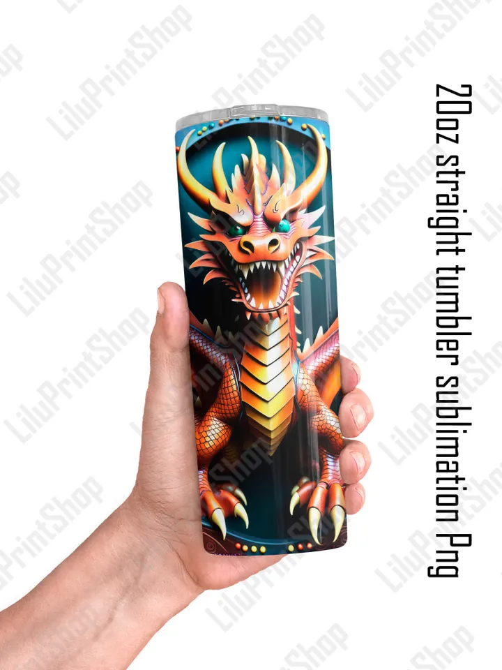 Dragon tumbler wrap 3d tumbler wrap PNG, Tooled leather Tumbler sublimation designs for 20oz skinny straight tumbler Instant download