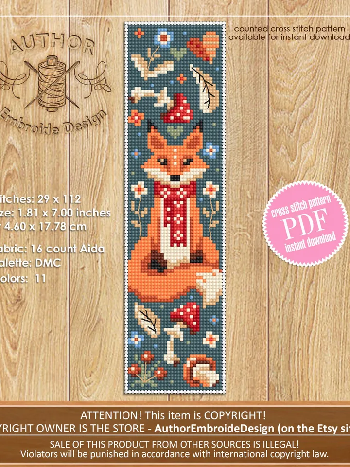 Scandinavian bookmark set cross stitch pattern PDF download Folk art animals cross stitch chart, Fall bookmarks pattern digital PDF #B430