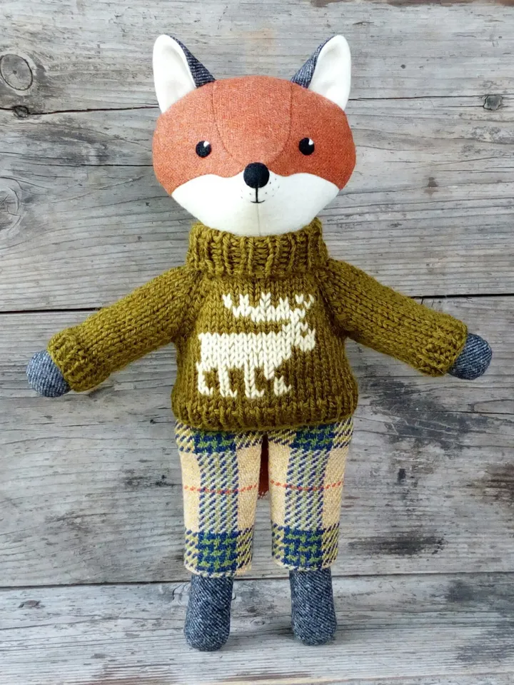 Red fox boy, handmade wool fox toy, stuffed animal doll