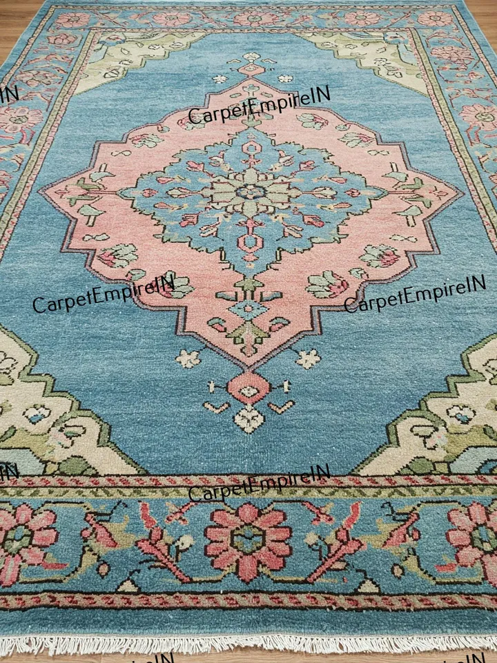 Buy Blue Oushak, Hand Knotted Rug, 4x6,5x8 6x9,8x10,9x12,10x14 ft Handmade Rugs for Living Room,gift for her-Antique Contemporary rug, Rugs.