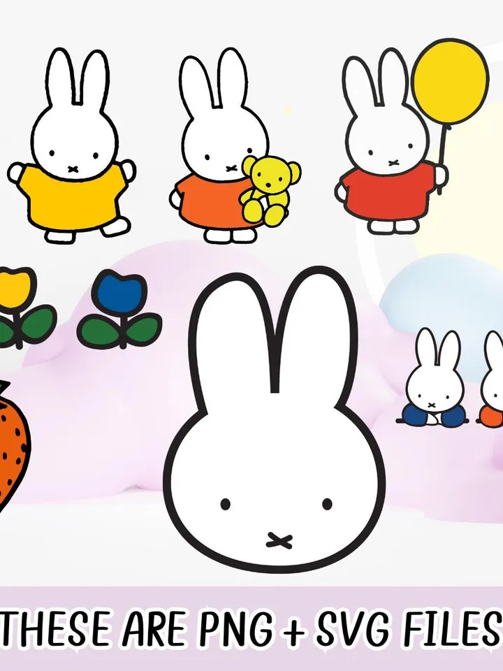 Miffy SVG PNG PDF for Cricut Cameo Silhouette vinyl Stickers Instant Download Miffy Friends Sublimation Cup Kawaii Bunny svg, Miffy Stickers