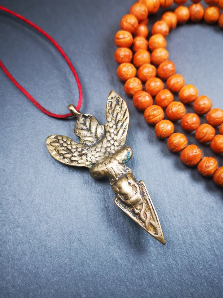 Gandhanra Antique Tibetan Buddhist Amulet,Garuda Phurba,Garula,Suparna,Golden-winged Bird Pendant,Made of Lima Brass, 2.36" * 1.4"