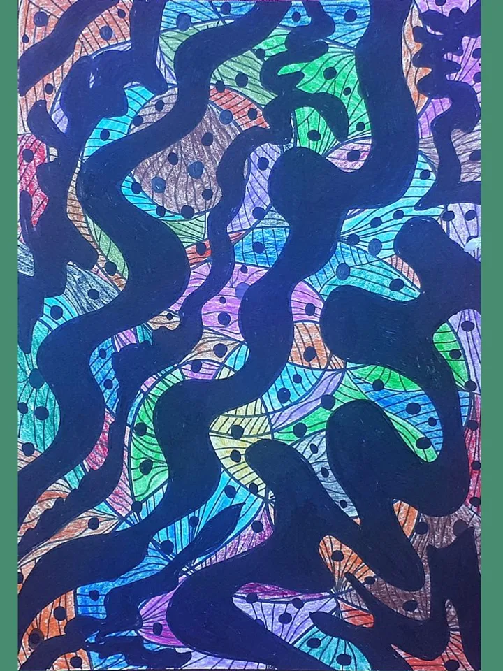 Abstract Artwork,  Waves Pencils Drawng Art on Paper,  Modern Painting Contemporary
