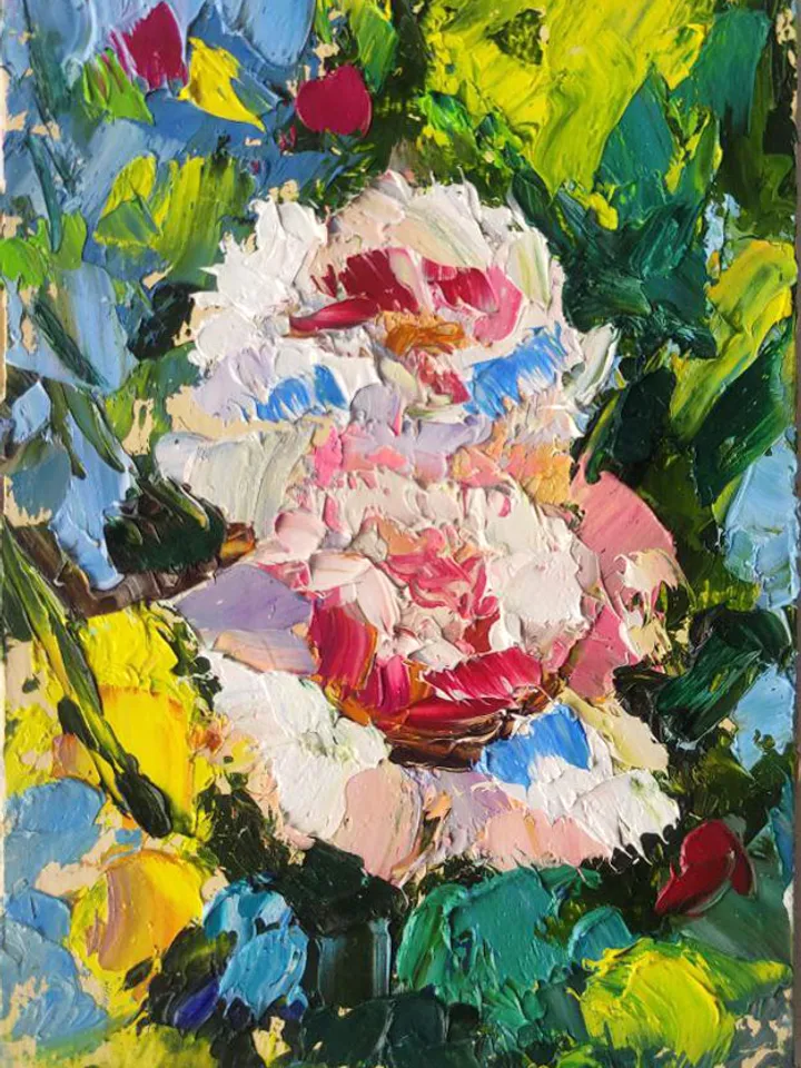 Rose Floral Art Original Rose Art Oil Artwork Bouquet Peony Wall Art