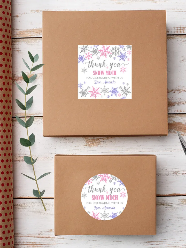 Winter Onederland Favor Tags, Thank You Tags, Snowflakes Gift Tags Winter Onederland Birthday Girl Decorations Pink Purple Editable Template
