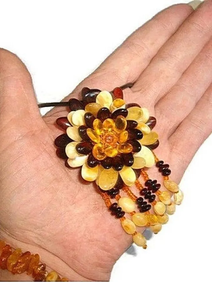 Amber Flower Jewelry Pendant and Brooch Baltic Amber Flower Necklace Birthday Mother's Day Christmas Gift for Women Mom Holiday Handmade Jewelry