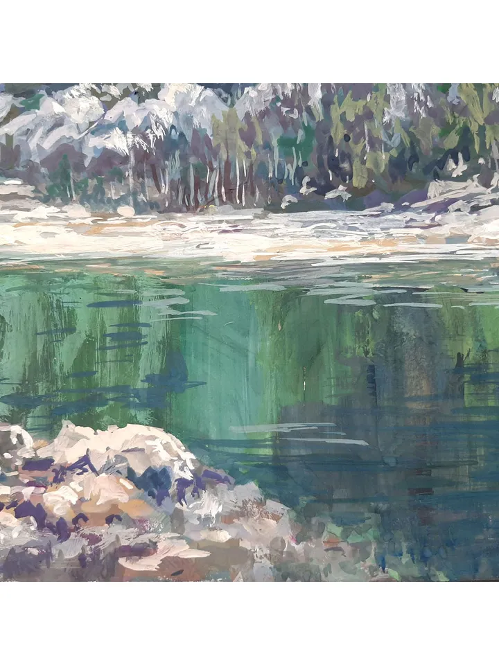 Emerald Lake Painting 10x14" ORIGINAL Mountain Landscape Artwork Impressionism Art Signed by artist Marina Chuchko