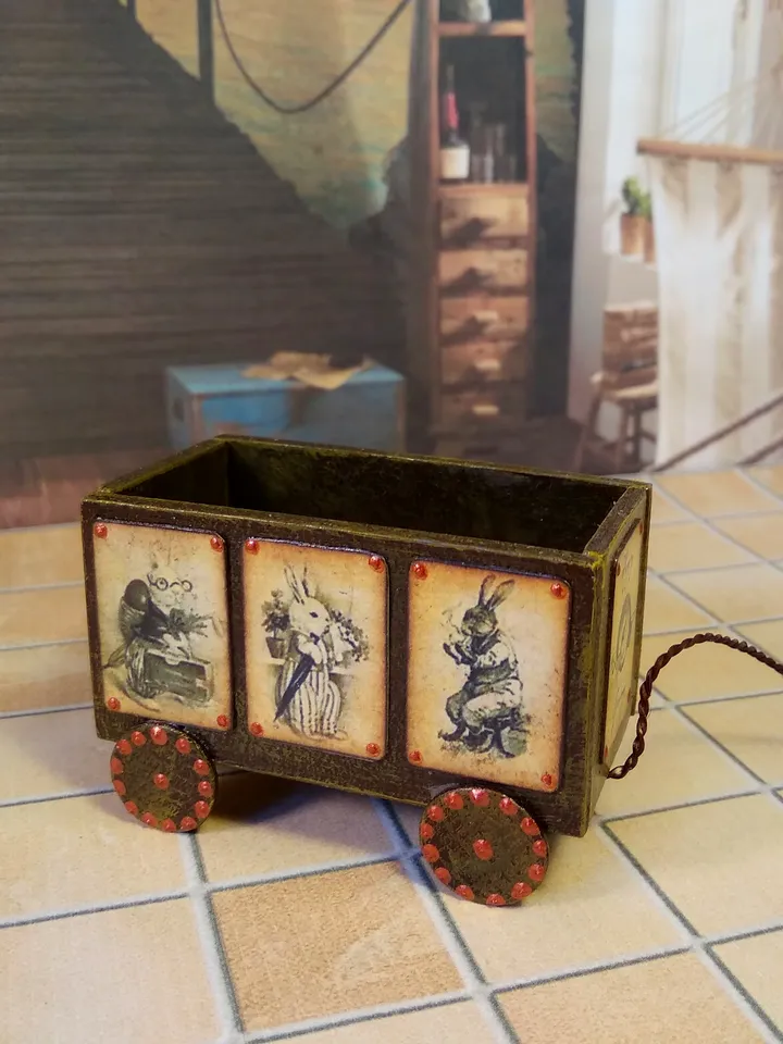 Toy trolley. Toy for dolls. Puppet miniature.1:12 scale.