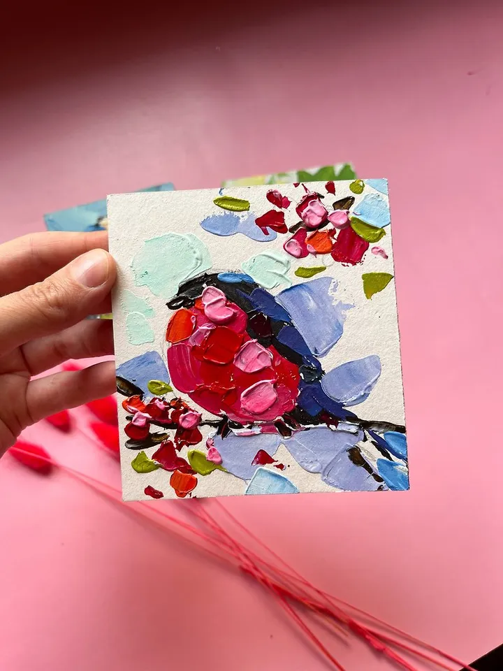Bird Painting Set Original Artwork Chicadee Small Painting