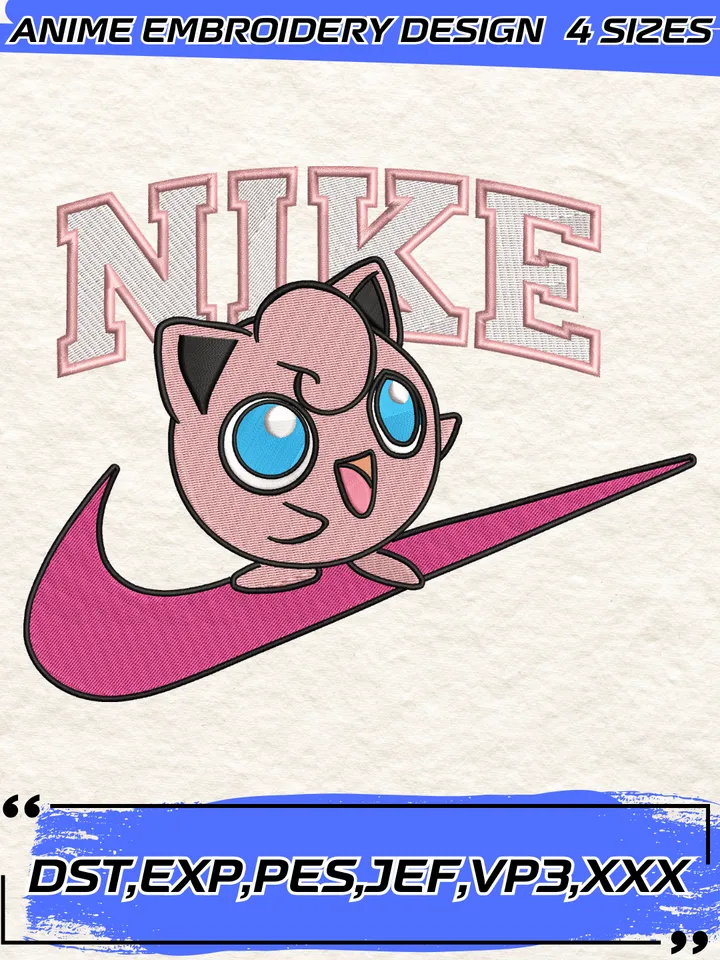 Swoosh Jigglypuff Embroidery Design, Pokemon Embroidery Design ,Machine Embroidery Design File,4 Sizes,Instant Download