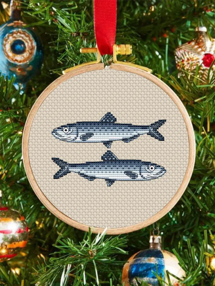 Sardines cross stitch pattern PDF download Mini fish cross stitch chart, Sardine pattern digital PDF for beginners, Funny kitchen decor #F29