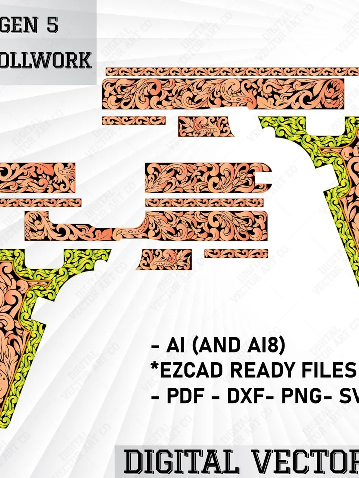 Glock 19 Gen 5 Scrollwork Vector Design