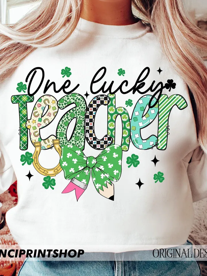 Teacher St Patricks png, Lucky Teacher png, St Patricks Day Teacher png, Teacher Coquette Bow png, Teacher png, Lucky png, Gift for teacher