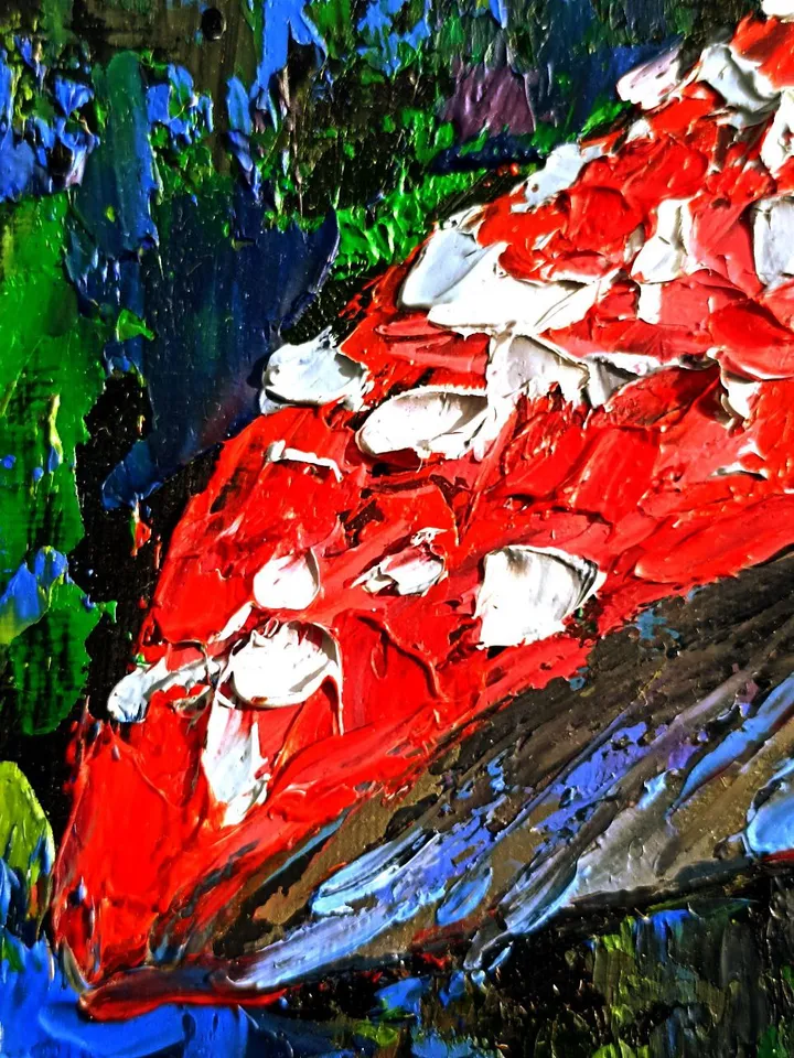 Fly Agaric Painting Alice in Wonderland Original Art Amanita Mushroom Painting Impasto Woodland 12" x 12" By Colibri Art