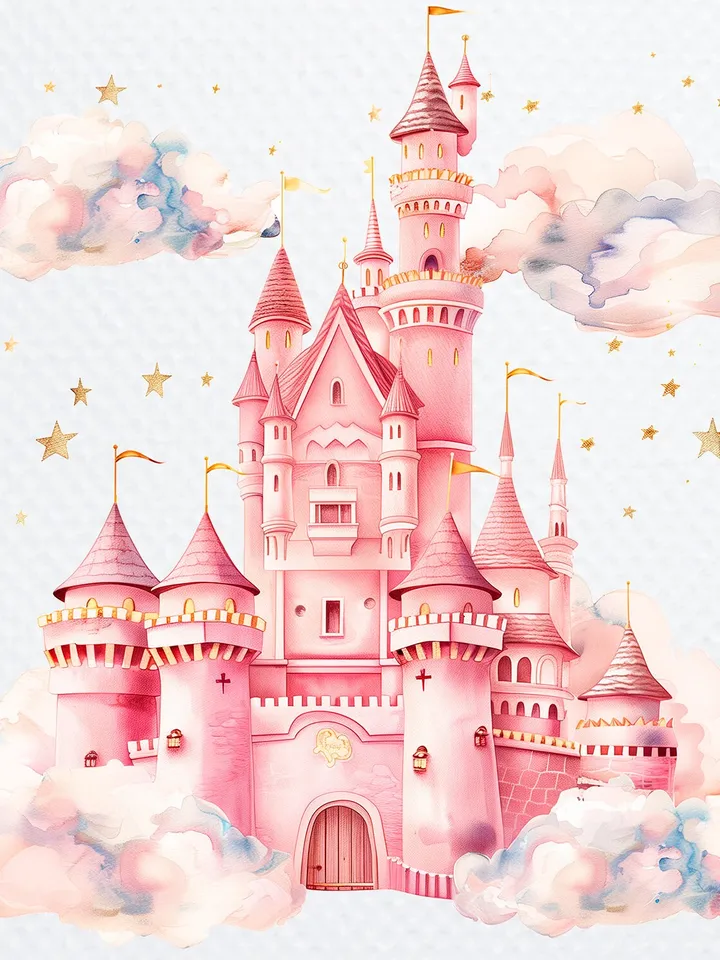 12 Princess Castle PNG Clipart, Watercolor Princess Castle In the clouds and stars for sublimation, Castle   Paper craft, Junk Journals