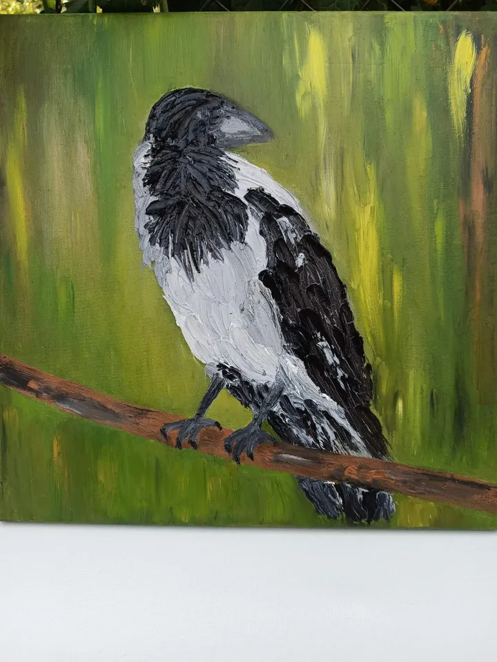 Оригинальная картина Ворона птица Живопись холст на подрамнике 12х12 ...
