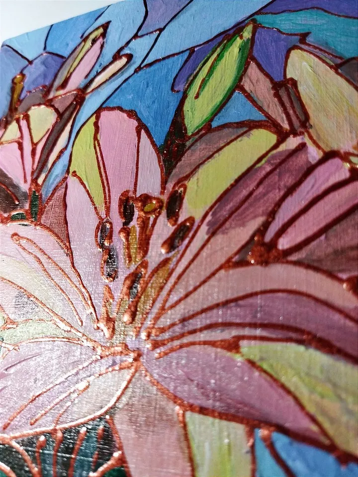 Yellow lily flowers small oil painting