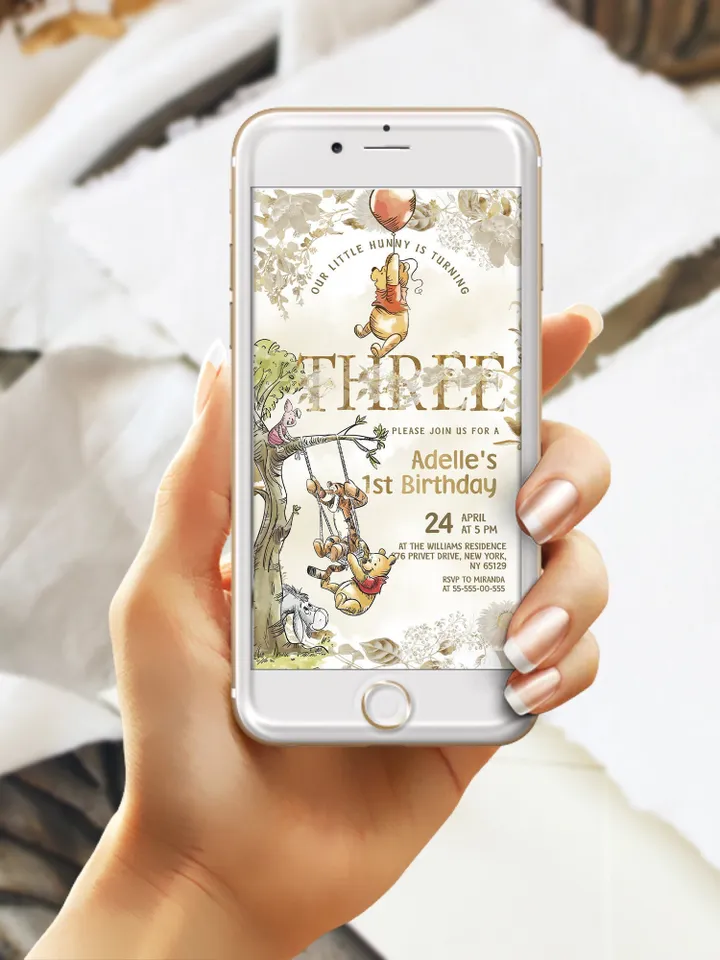 3rd Birthday Winnie the Pooh Inspired ; Classic Winnie Pooh Invitations; Neutral Winnie Pooh Turning three Winnie Pooh Birthday Party poom88