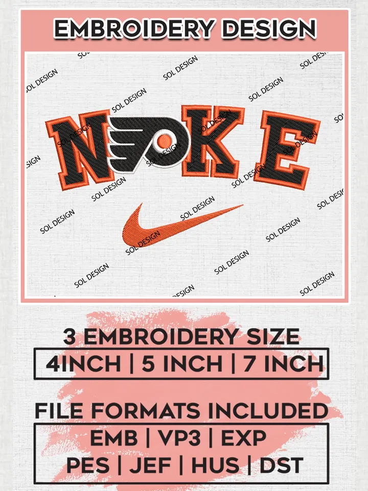 Nike Philadelphia Flyers Machine Embroidery Files, NHL Philadelphia Flyers Embroidery Designs, NHL Flyers Logo, NHL Machine Embroidery Designs, Digital Download