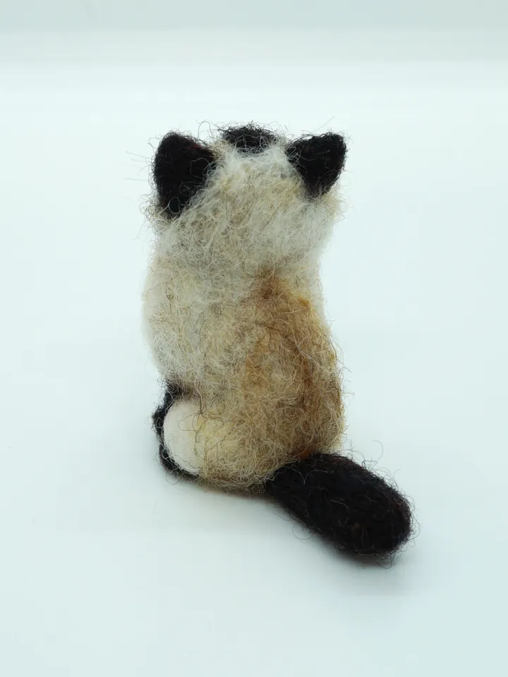 Miniature needle felted longhaired Siamese cat, made to order