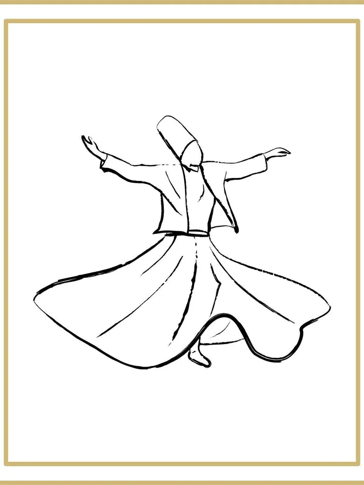Sufi Whirling Dervish Religous Dance Sketch, Mevlana Poster, Semazan Printable, Sufi Line Art, Sufism, Meditation, Islamic Line Art