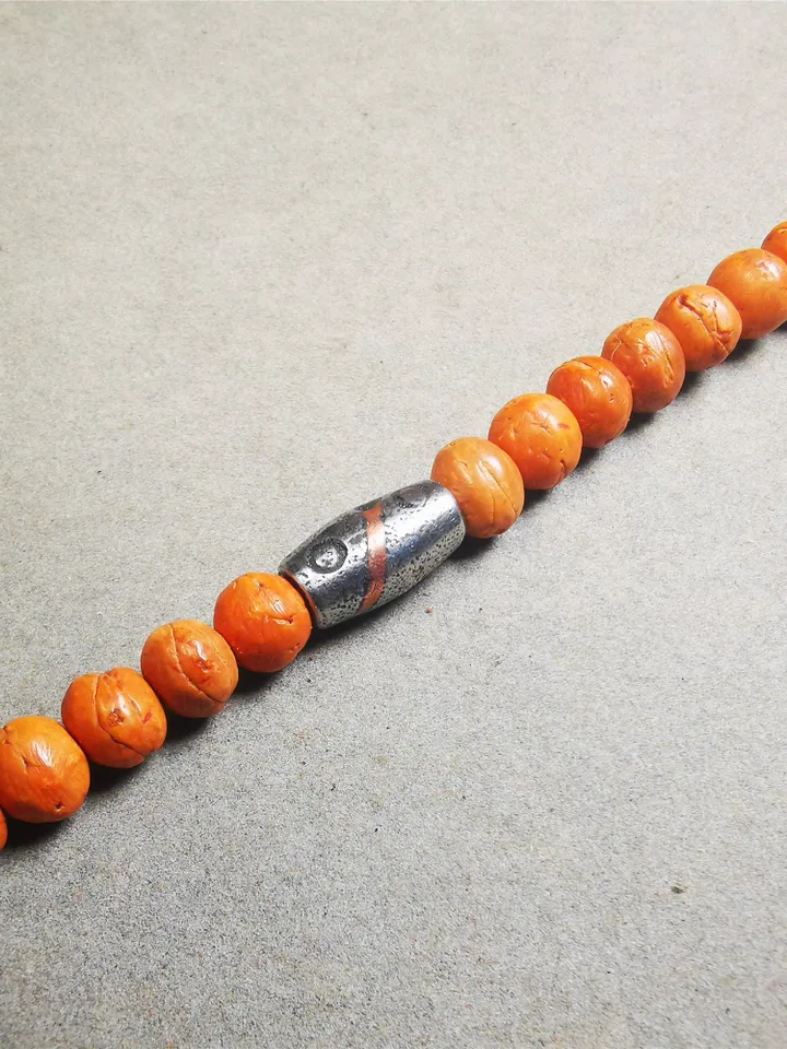 Gandhanra Handmade Tibetan Mala Spacer Beads,Cold Iron Stripe Dzi Marker Beads for Prayer Beads Necklace Accessories
