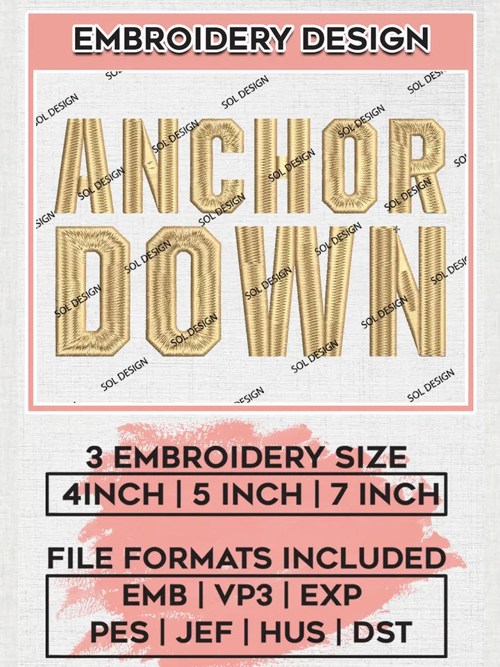 NCAA Anchor Down Team Logo Embroidery Design Files, NCAA Vanderbilt Commodores Machine Embroidery, NCAA Teams, 3 sizes, NCAA Machine embroidery designs, Digital Download