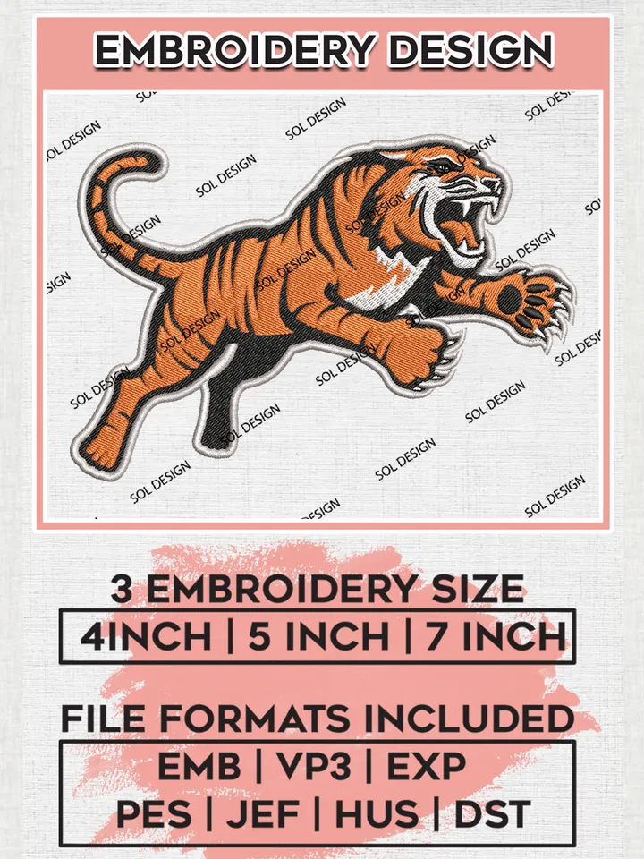 NCAA RIT Tigers Team Mascot Logo Embroidery Design Files, NCAA RIT Tigers Machine Embroidery, NCAA Teams, 3 sizes, NCAA Machine embroidery designs, Digital Download