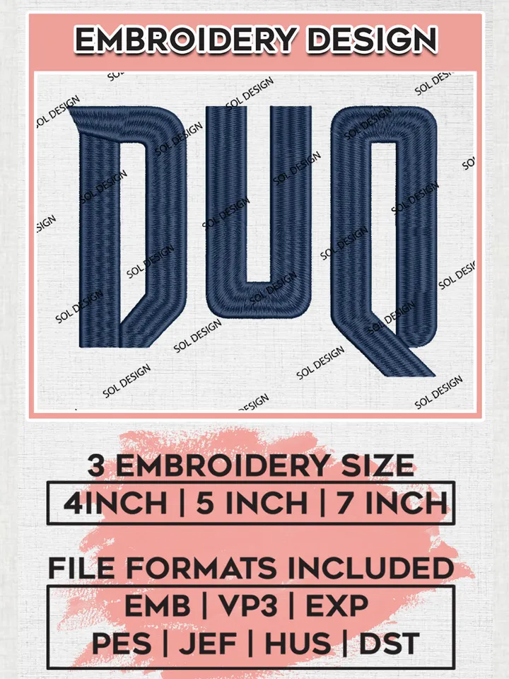 NCAA Duquesne Dukes Team DUD Letter Logo Embroidery Design Files, NCAA Duquesne Dukes Machine Embroidery, NCAA Teams, 3 sizes, NCAA Machine embroidery designs, Digital Download