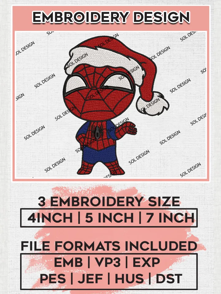 Spider Man Santa Claus Embroidery Design Files, Marvel Christmas Machine Embroidery, Superhero Embroidery, 3 sizes, Cute Christmas Machine embroidery designs, Digital Download