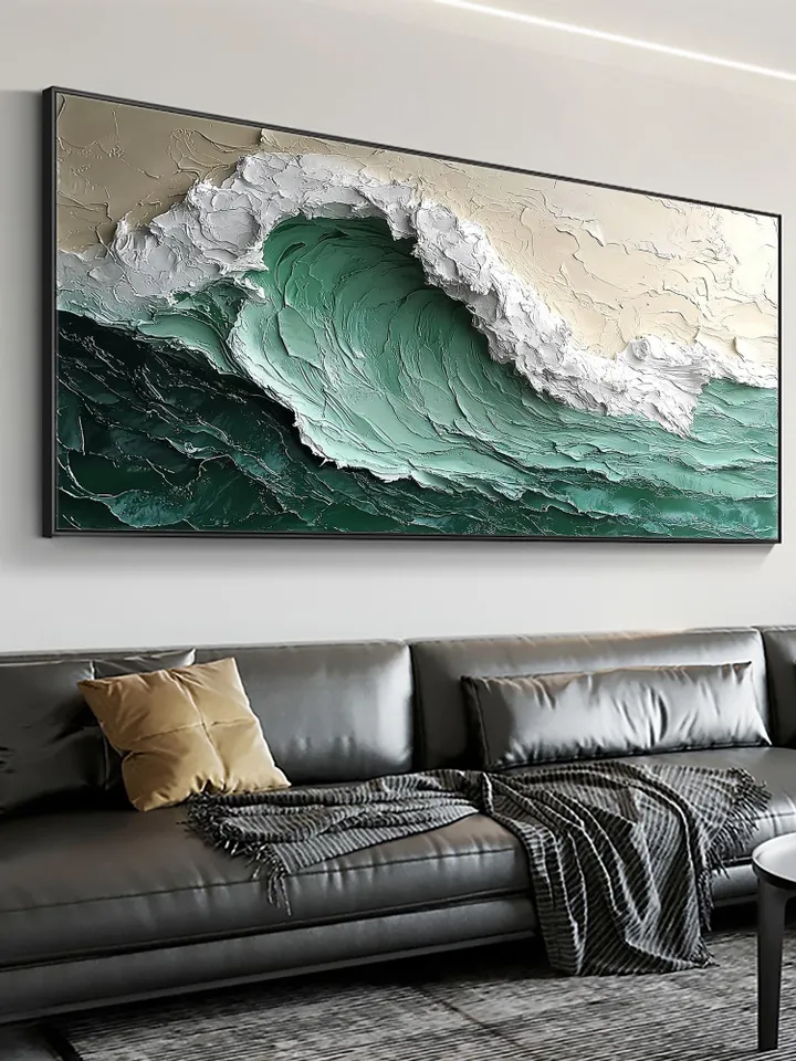 Original Impasto Ocean Wave Painting, Textured Seascape Art, 3D Wall Art, Large Canvas Art, Green Wave Art, Coastal Decor, Beach House Decor